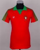 Portugal - rare red and green No.5 Portugal v. USSR match worn short-sleeved shirt, 1983