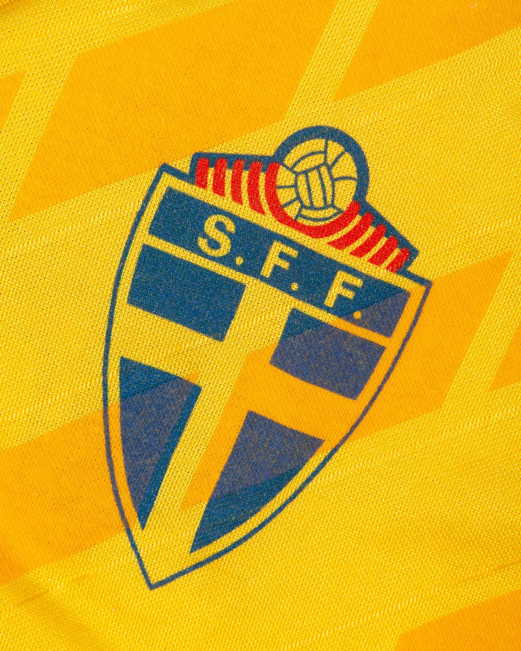 Sweden - Jan Eriksson yellow and blue No.2 Sweden match issued World Cup shirt, 1990 - Image 3 of 4