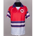Norway - Jan Age Fjortoft red and white No.11 Norway v. Yugoslavia match issued shirt&nbsp;