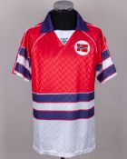Norway - Jan Age Fjortoft red and white No.11 Norway v. Yugoslavia match issued shirt&nbsp;
