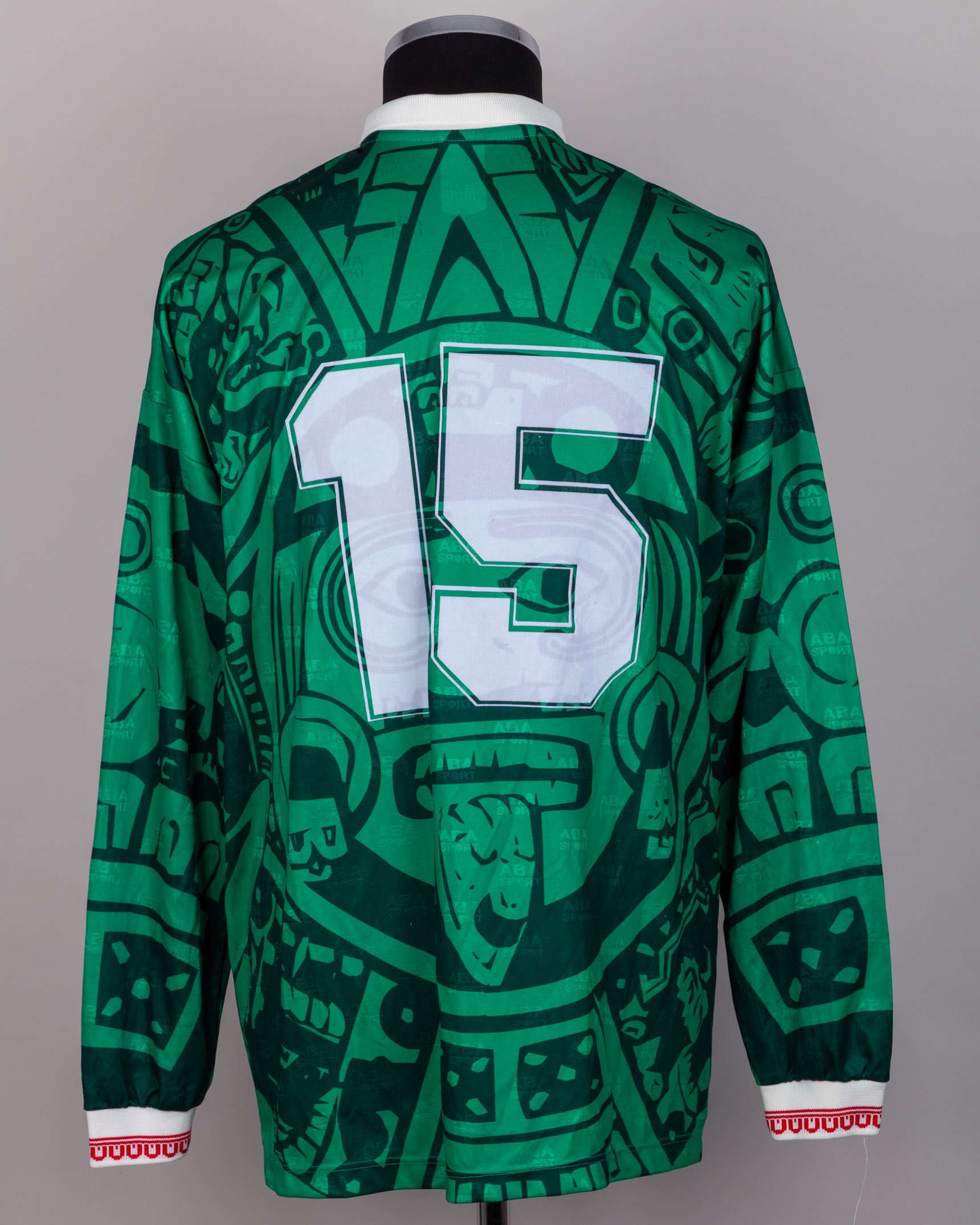 Mexico - green No.15 Mexico match issued long-sleeved Aztec shirt, 1997-98 - Image 2 of 5