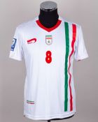 Iran - Ehsan Hajsafi white, green and red No.8 match issued Iran short-sleeved shirt