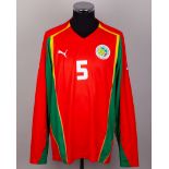 Senegal - red, yellow and green No.5 Senegal match issued long-sleeved shirt