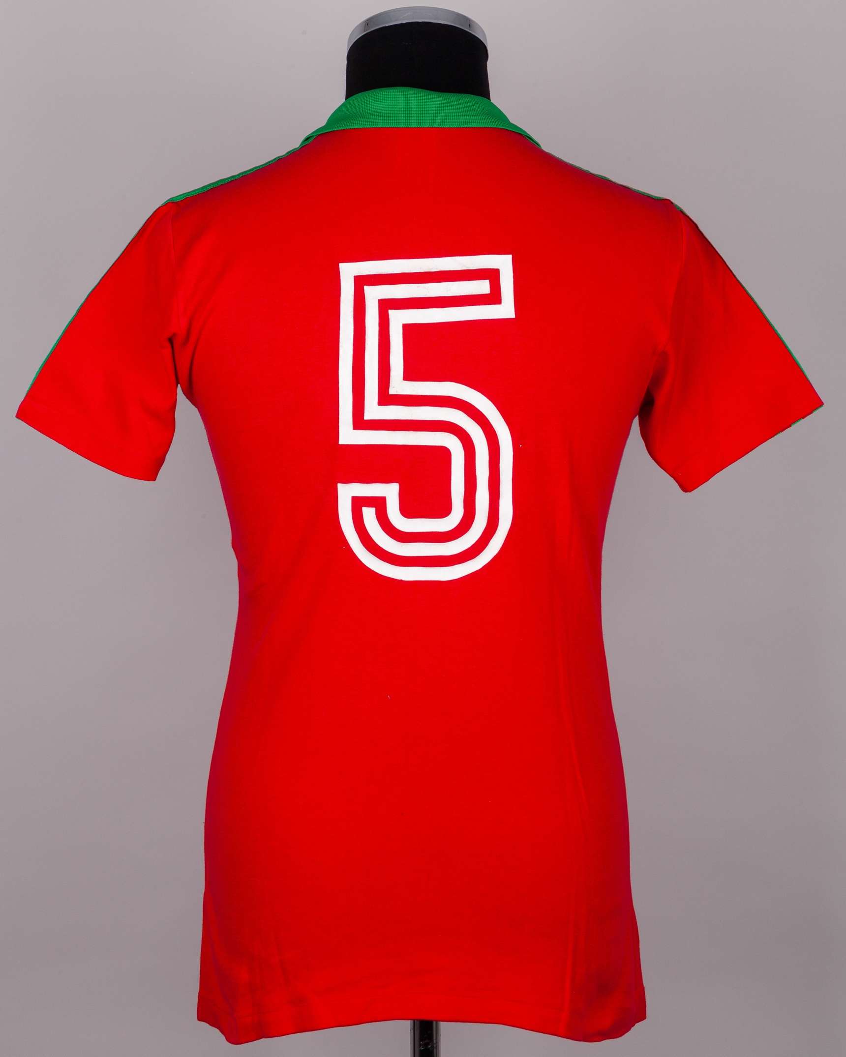 Portugal - rare red and green No.5 Portugal v. USSR match worn short-sleeved shirt, 1983 - Image 2 of 4