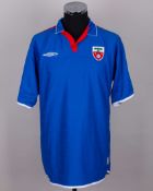 Haiti - blue and red No.5 Haiti v. Brazil match match worn short-sleeved shirt, 2004