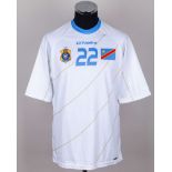Congo DR - Chancel Mbemba white and blue No.22 Congo match worn short-sleeved shirt, 2015-16