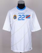 Congo DR - Chancel Mbemba white and blue No.22 Congo match worn short-sleeved shirt, 2015-16
