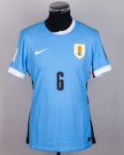 Uruguay - Rodrigo Bentancur sky-blue No.6 Uruguay match issued short-sleeved shirt
