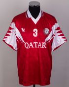 Qatar - maroon and white No.3 Qatar match issued short-sleeved shirt, 1990s