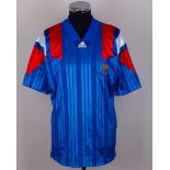 France - blue, red and white No.2 France match issued short-sleeved shirt, 1992-93