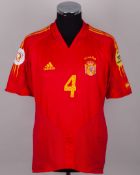 Spain - David Albelda red and yellow No.4 Spain v. Andorra match worn shirt, 2004