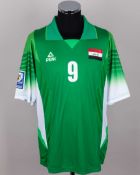 Iraq - Qusai Munir green and white No.9 Iraq v Australia match issued shirt, 2008