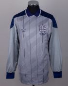Peter Shilton blue and grey No.1 England match worn ‘Hand of God’ goalkeepers shirt, 1986
