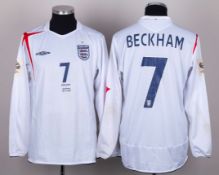 David Beckham two white No.7 England v Austria match worn long-sleeved shirts, 2005