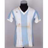 Mario Kempes blue and white No.13 Argentina v. Brazil World Cup match worn shirt, 1974