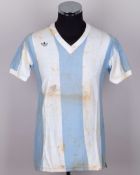 Mario Kempes blue and white No.13 Argentina v. Brazil World Cup match worn shirt, 1974