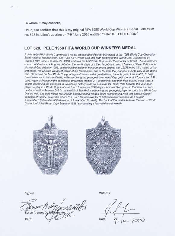 Pele: Continental gold 1958 World Cup Final winners medal - Image 6 of 7