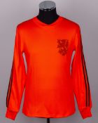 Johan Cruyff orange and black No.14 Holland match issued long-sleeved shirt, 1974