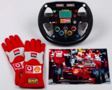 Ferrari 2000 Replica Steering Wheel, OMP Gloves & Signed Michael Schumacher Photo