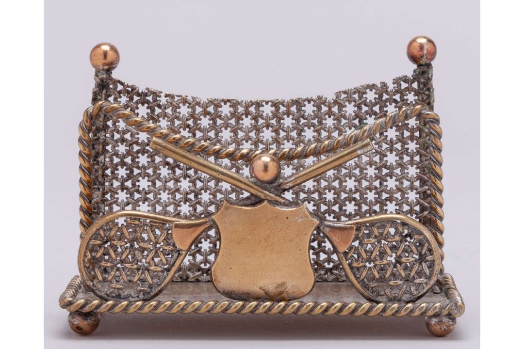 Three white-metal tennis napkin rings, each decorated with two rackets, two balls - Image 5 of 7