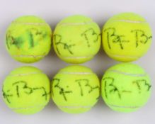 Six various Bjorn Borg autographed tennis balls