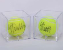 Leyton Hewitt two autographed Wimbledon tennis balls, 2011 and 2015