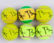 Six various Bjorn Borg autographed tennis balls
