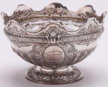 A silver lawn tennis rose bowl trophy awarded to Harold Mahony, 1890