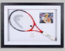 Andy Murray autographed red and black Head tennis racket display