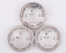 Dickie Bird three white-metal Cornhill Insurance England Test Series medals, 1994-96