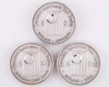 Dickie Bird three white-metal Cornhill Insurance England Test Series medals, 1980-82