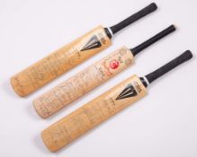 Dickie Bird three international autographed miniature cricket bats