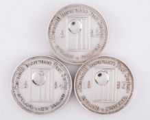 Dickie Bird three white-metal Cornhill Insurance England Test Series medals, 1992-94