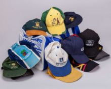 Dickie Bird collection of baseball caps including a yellow and green The Ashes 2005 Australia