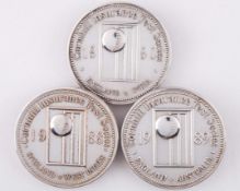 Dickie Bird three white-metal Cornhill Insurance England Test Series medals, 1988-90