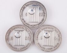 Dickie Bird three white-metal Cornhill Insurance England Test Series medals, 1983-85