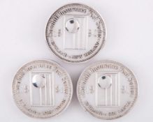 Dickie Bird three white-metal Cornhill Insurance England Test Series medals, 1990-91