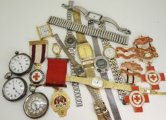 Three silver (two continental silver one sterling) cased fob watches, a Masonic gold plated