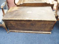 A 19th century pine blanket box with internal candle box on plinth base, 47cm high x 109cm wide x