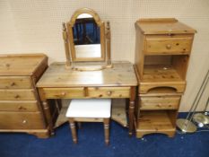 A lot comprising a 20th century Ducal stained pine two drawer dressing table, 87cm high x 98cm