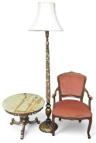 A mixed lot to include a 20th century continental style stone topped occasional table on brass