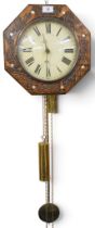 An early 20th century beech mother of pearl inlaid Wag at the Wa clock with white dial bearing Roman