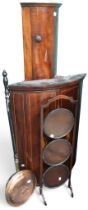 A mixed lot to include late Victorian two door bow front corner cabinet, smaller single door