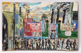 James Lawrence Isherwood (British 1917-1989) After Lowry, A Street Scene with Factory Workers