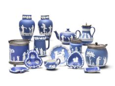 Wedgwood and Adams jasperware and a Volkstedt jasperware plaque, 19th century