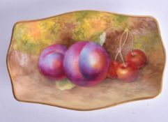 Royal Worcester pin tray painted with plums and cherries on a mossy bank painted by Harry Ayrton,