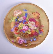 Royal Worcester very fine large plate painted with an amazing bouquet of flowers on a table by