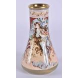 AN ART NOUVEAU ENAMEL VASE painted with a maiden. 11 cm high.