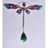 A SILVER PLIQUE A JOUR ENAMEL INSECT BROOCH. 11.1 grams. 7 cm x 7 cm.