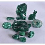 ASSORTED CARVED MALACHITE SCULPTURES. (qty)